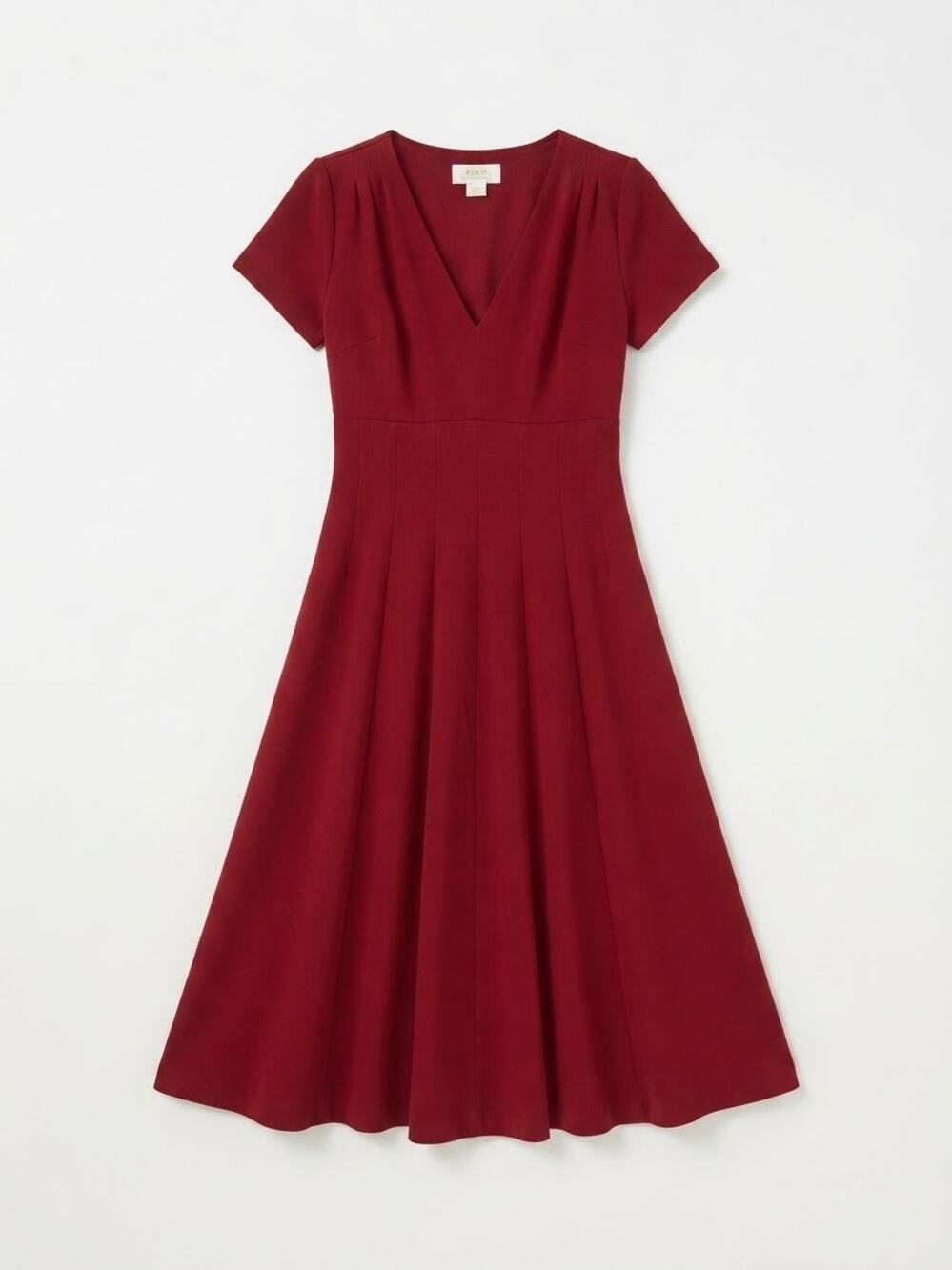 Maeve Anthropologie Womens XS Burgundy Red Midi Dress V-Neck Pleated Flare
